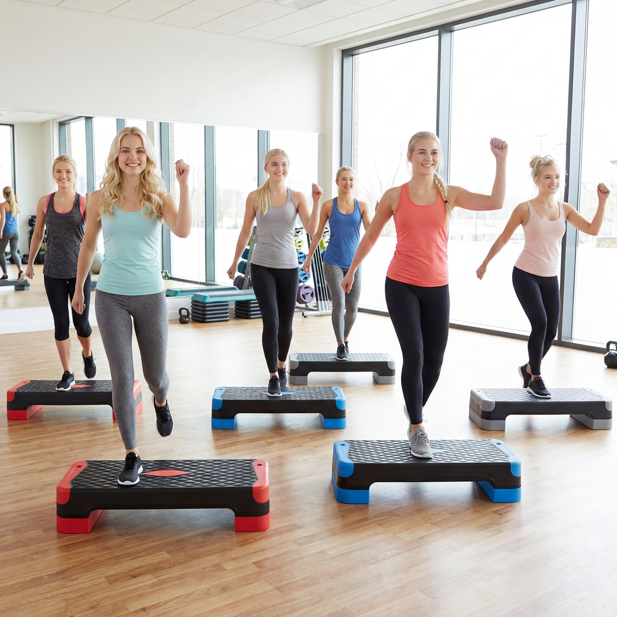 3-in-1 Aerobic Step Platform Set with 2 Stackable Risers and Balance Trainers for Home-Blue