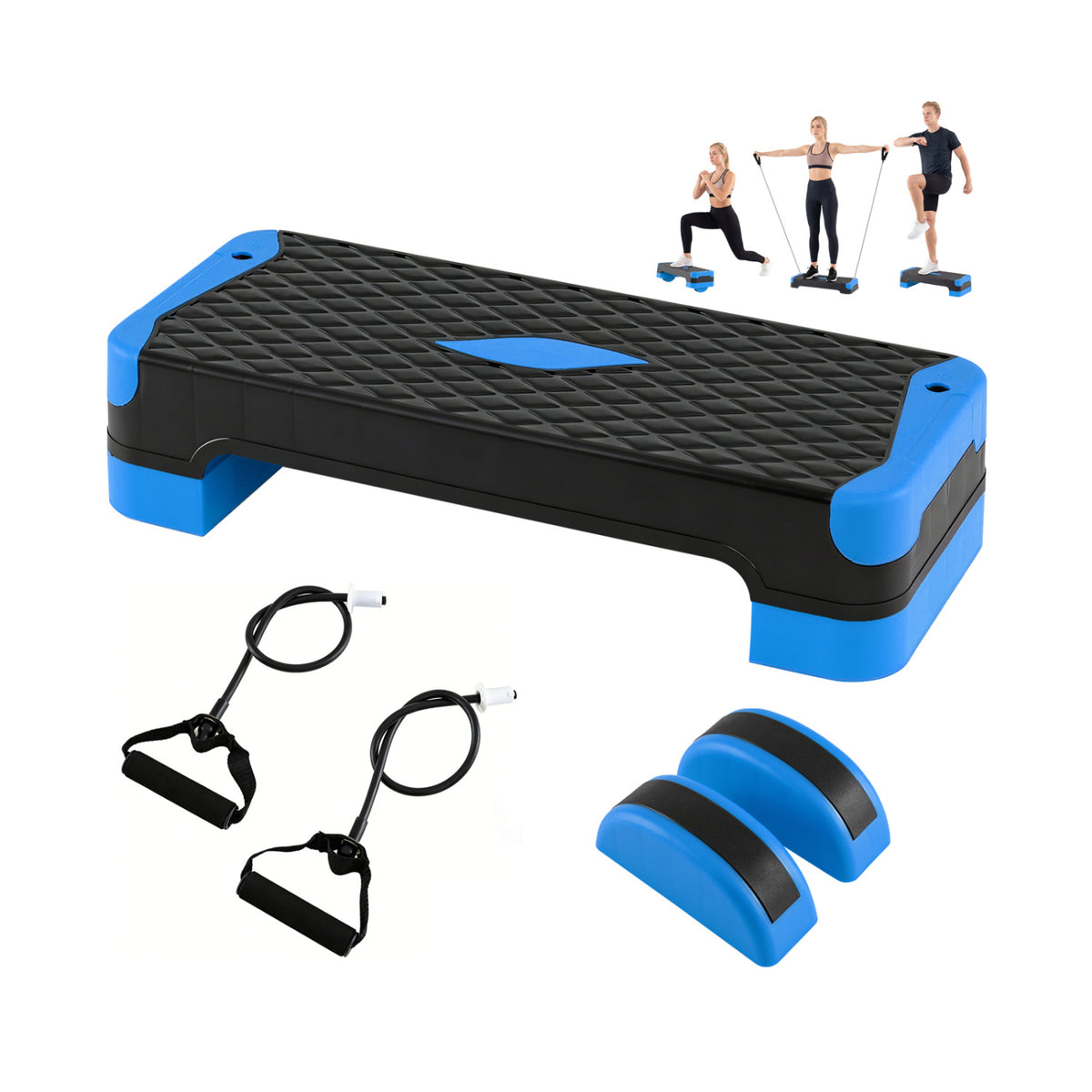 3-in-1 Aerobic Step Platform Set with 2 Stackable Risers and Balance Trainers for Home-Blue