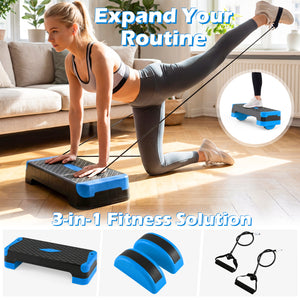 3-in-1 Aerobic Step Platform Set with 2 Stackable Risers and Balance Trainers for Home-Blue