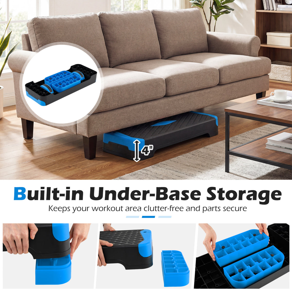 3-in-1 Aerobic Step Platform Set with 2 Stackable Risers and Balance Trainers for Home-Blue