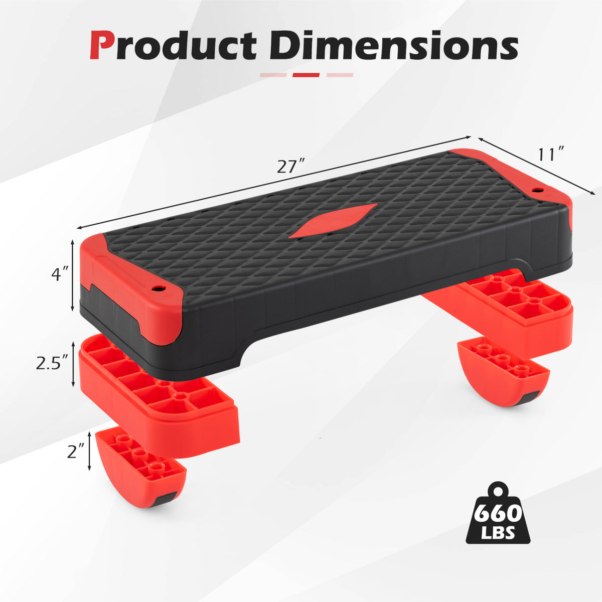 3-in-1 Aerobic Step Platform Set with 2 Stackable Risers and Balance Trainers for Home-Red