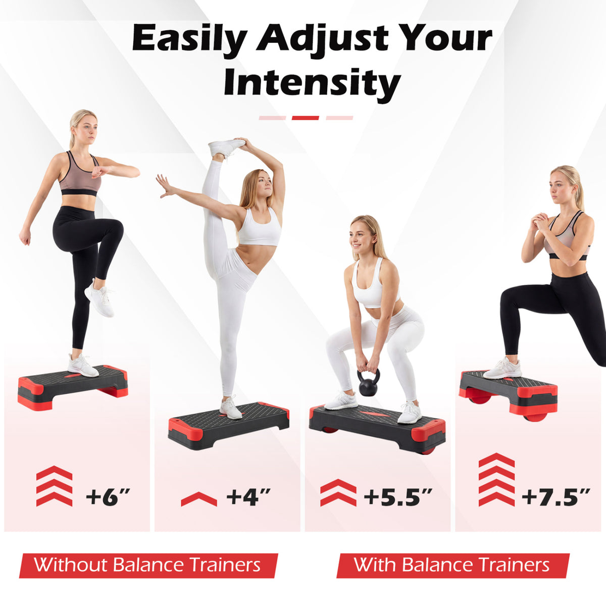 3-in-1 Aerobic Step Platform Set with 2 Stackable Risers and Balance Trainers for Home-Red