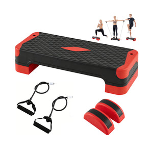 3-in-1 Aerobic Step Platform Set with 2 Stackable Risers and Balance Trainers for Home-Red