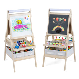 3-in-1 Art Easel for Kids with Magnetic Chalkboard and Whiteboard-Natrual