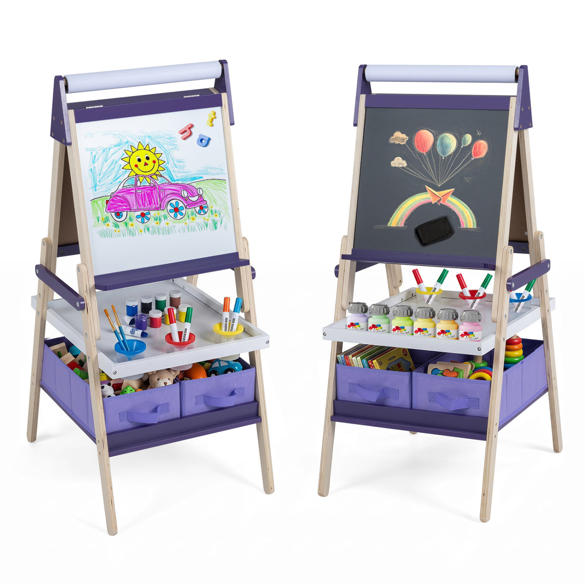 3-in-1 Art Easel for Kids with Magnetic Chalkboard and Whiteboard-Purple