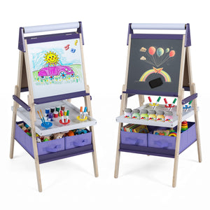 3-in-1 Art Easel for Kids with Magnetic Chalkboard and Whiteboard-Purple