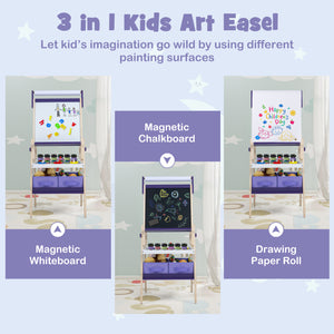 3-in-1 Art Easel for Kids with Magnetic Chalkboard and Whiteboard-Purple