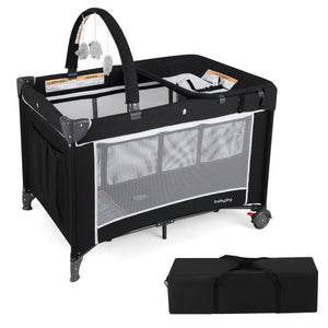3-in-1 Portable Baby Crib and Playpen with Changing Table-Black