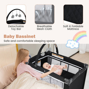 3-in-1 Portable Baby Crib and Playpen with Changing Table-Black