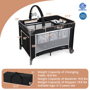 3-in-1 Portable Baby Crib and Playpen with Changing Table-Black