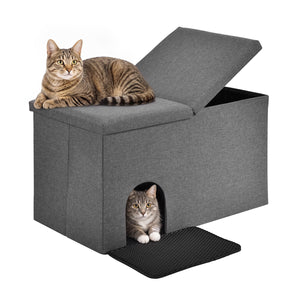3-in-1 Cat Litter Box Enclosure with Removable & Movable Divider for Pets-Gray