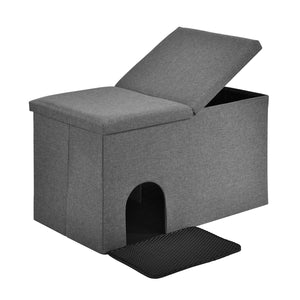 3-in-1 Cat Litter Box Enclosure with Removable & Movable Divider for Pets-Gray