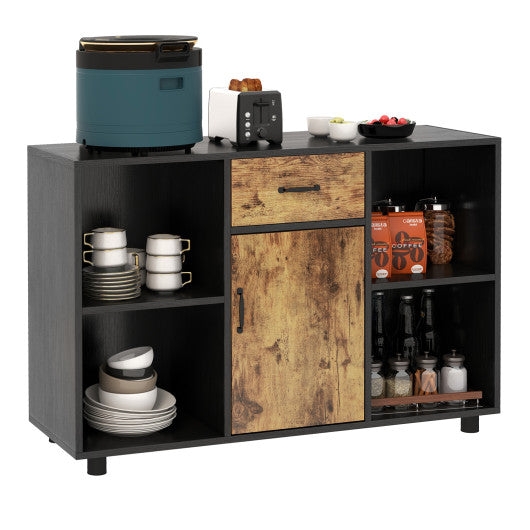 3-in-1 Dining Set: Windsor Chairs  Industrial Sideboard & Wall-Mount Wine Rack Combo