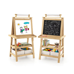 3-in-1 Double-Sided Storage Art Easel-Natural