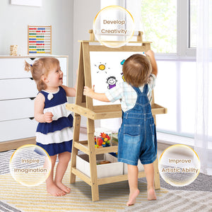 3-in-1 Double-Sided Storage Art Easel-Natural