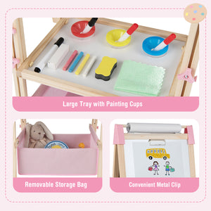 3-in-1 Double-Sided Adjustable Kid Easel for 3-8 Years Old Toddlers-Pink