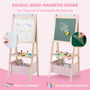 3-in-1 Double-Sided Adjustable Kid Easel for 3-8 Years Old Toddlers-Pink