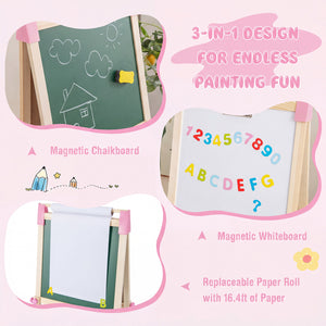 3-in-1 Double-Sided Adjustable Kid Easel for 3-8 Years Old Toddlers-Pink