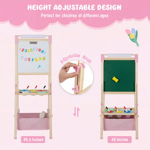 3-in-1 Double-Sided Adjustable Kid Easel for 3-8 Years Old Toddlers-Pink