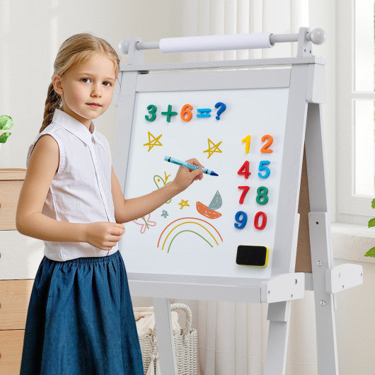 3-in-1 Double-sided Art Easel with Chalkboard and Magnetic Whiteboard-Gray