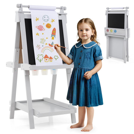 3-in-1 Double-sided Art Easel with Chalkboard and Magnetic Whiteboard-Gray