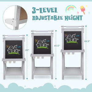 3-in-1 Double-sided Art Easel with Chalkboard and Magnetic Whiteboard-Gray