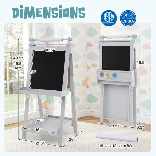 3-in-1 Double-sided Art Easel with Chalkboard and Magnetic Whiteboard-Gray