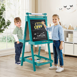 3-in-1 Double-sided Art Easel with Chalkboard and Magnetic Whiteboard-Green