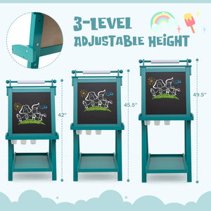 3-in-1 Double-sided Art Easel with Chalkboard and Magnetic Whiteboard-Green