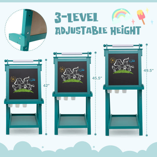 3-in-1 Double-sided Art Easel with Chalkboard and Magnetic Whiteboard-Green