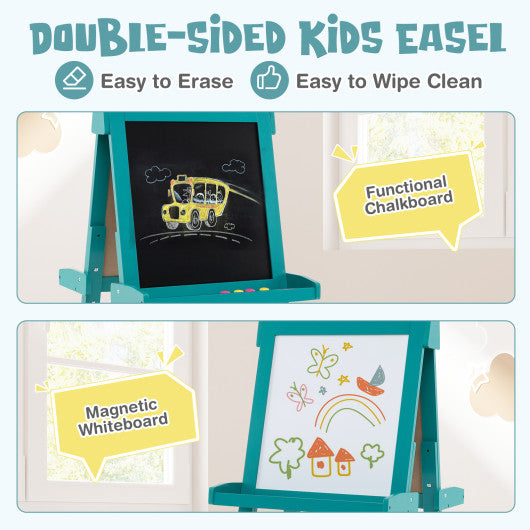 3-in-1 Double-sided Art Easel with Chalkboard and Magnetic Whiteboard-White