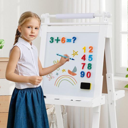 3-in-1 Double-sided Art Easel with Chalkboard and Magnetic Whiteboard-White