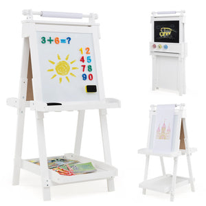 3-in-1 Double-sided Art Easel with Chalkboard and Magnetic Whiteboard-White
