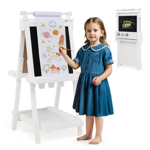 3-in-1 Double-sided Art Easel with Chalkboard and Magnetic Whiteboard-White