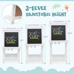 3-in-1 Double-sided Art Easel with Chalkboard and Magnetic Whiteboard-White