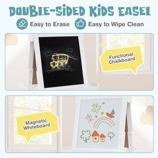 3-in-1 Double-sided Art Easel with Chalkboard and Magnetic Whiteboard-Gray