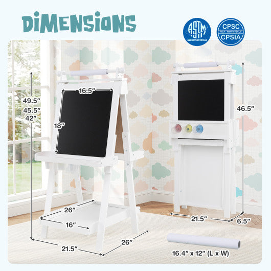 3-in-1 Double-sided Art Easel with Chalkboard and Magnetic Whiteboard-White