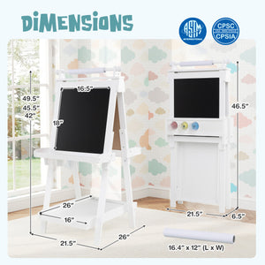 3-in-1 Double-sided Art Easel with Chalkboard and Magnetic Whiteboard-White