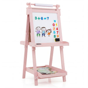 3-in-1 Double-sided Art Easel with Chalkboard and Magnetic Whiteboard-Pink