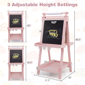 3-in-1 Double-sided Art Easel with Chalkboard and Magnetic Whiteboard-Pink