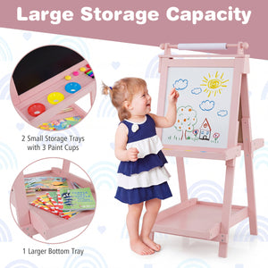 3-in-1 Double-sided Art Easel with Chalkboard and Magnetic Whiteboard-Pink