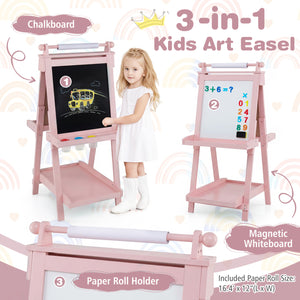 3-in-1 Double-sided Art Easel with Chalkboard and Magnetic Whiteboard-Pink