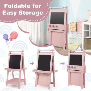3-in-1 Double-sided Art Easel with Chalkboard and Magnetic Whiteboard-Pink