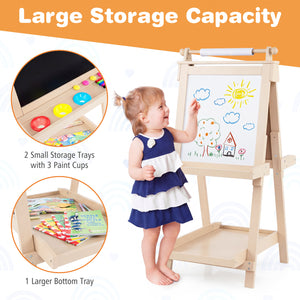 3-in-1 Double-sided Art Easel with Chalkboard and Magnetic Whiteboard-Natrual