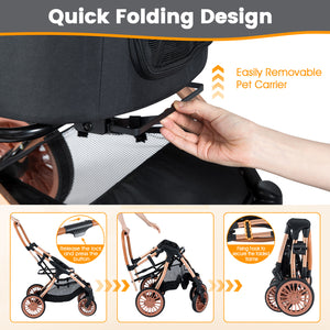 3-in-1 Foldable Pet Stroller with  Sun Shade and Safety Belt for up to 55 lbs Small Medium Dogs Cats-Black
