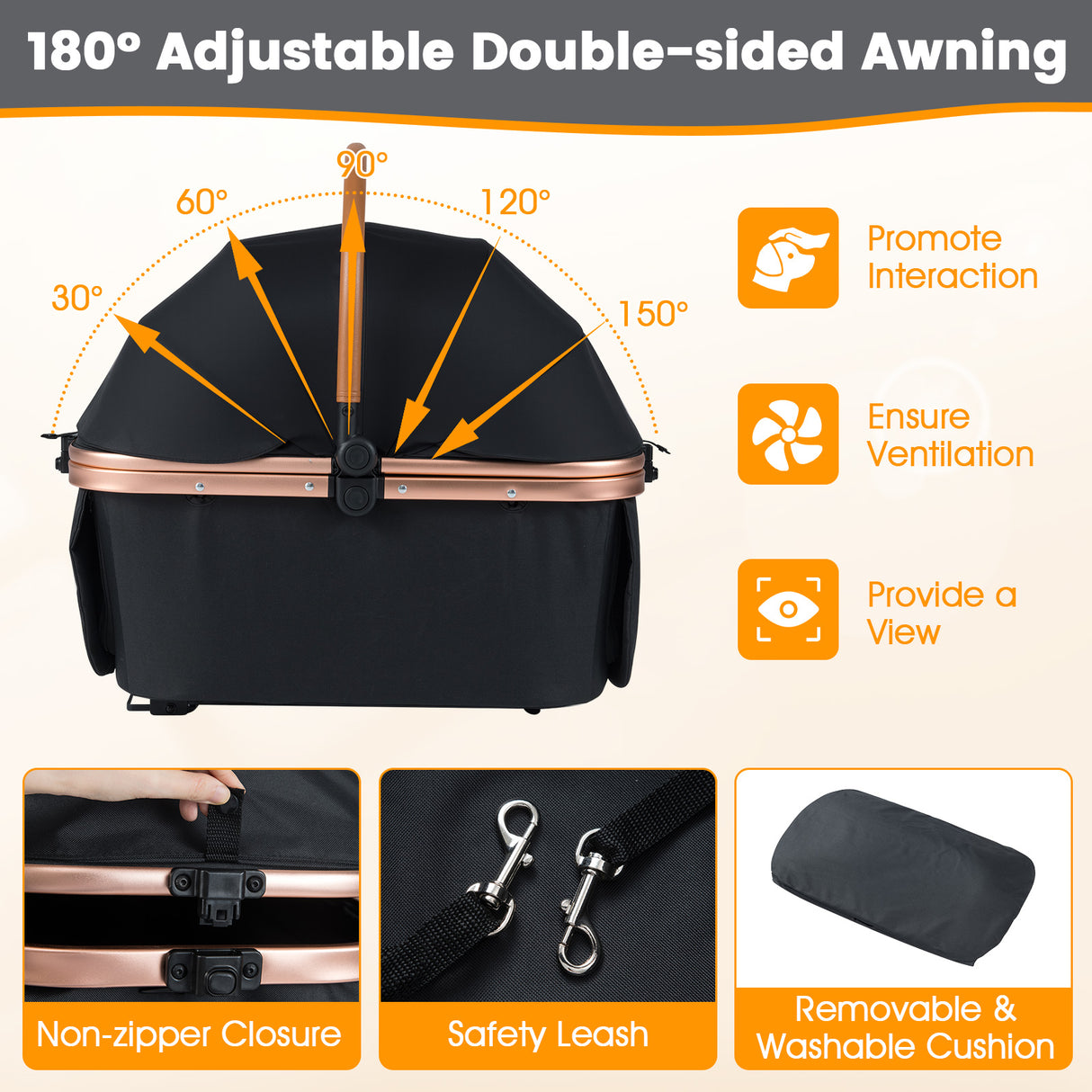 3-in-1 Foldable Pet Stroller with  Sun Shade and Safety Belt for up to 55 lbs Small Medium Dogs Cats-Black