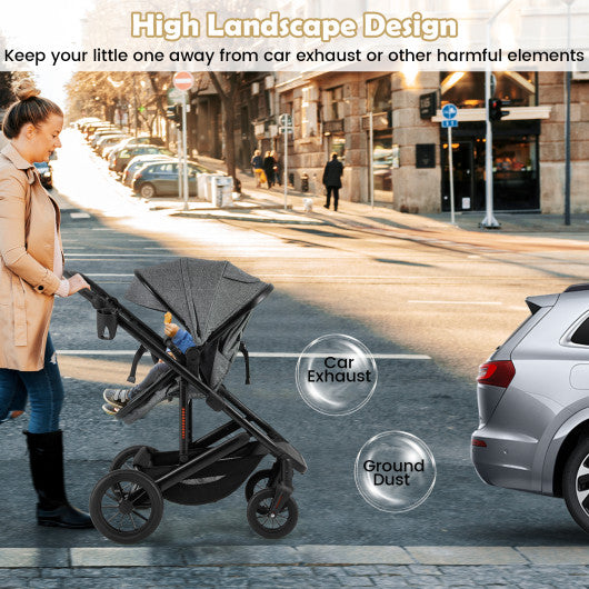 3-in-1 Folding Convertible Newborn Stroller with Detachable Bassinet-Gray