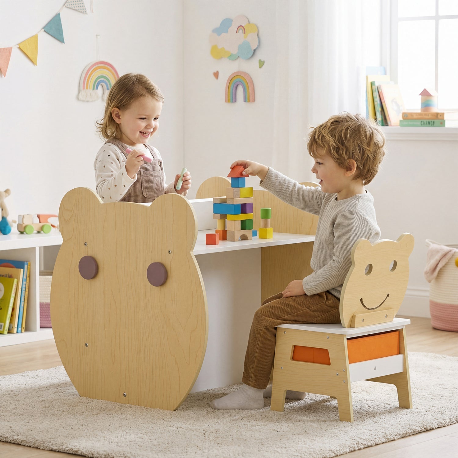 3-in-1 Kids Art Table and Chair with Storage and Reversible Whiteboard Chalkboard for Ages 3-10 Years Old-White