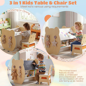 3-in-1 Kids Art Table and Chair with Storage and Reversible Whiteboard Chalkboard for Ages 3-10 Years Old-White