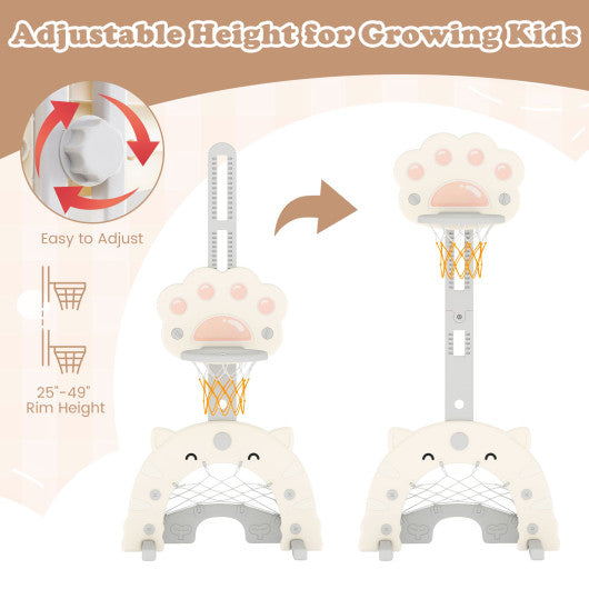 Foldable Freestanding Baby Slide Climber Playset with Basketball Hoop for Kids-Blue